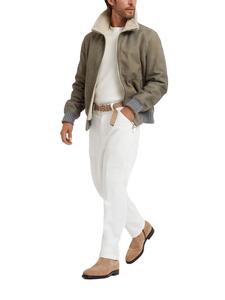 Veste longue en toile en cuir véritable vert olive pour homme, doublure en coton peluche, fermeture éclair intégrale, design tendance, mode d'hiver - Product Image 3