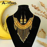Elegante Conjunto de Joyería de Boda Estilo Árabe, Chapado en Oro de 24k, Diseño de Borlas de Alta Gama, Collar con Colgante y Aretes para Fiesta
