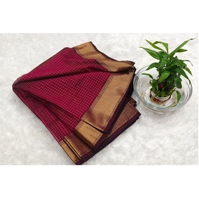 Sari Maheshwari con Estampado a Cuadros, Sari Tradicional de Seda y Algodón Tejido a Mano, Elegante Prenda Étnica para Fiestas, Diseño Indio - Product Image 4