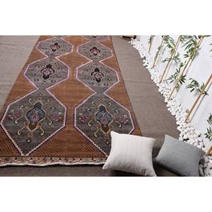 Traditional <b>Brown</b> Gray 4.7 X 12.7ft <b>Wool</b> Vintage Turkish Rug Patchwork Pattern Hallway Rectangle Design for Teen Living Latex - Product Image 4
