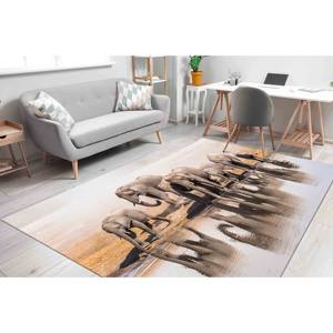 Alfombra con Estampado de Familia de Elefantes, Grandes Elefantes Africanos, Decoración Rústica, Antideslizante, Colorida, de Chenilla - Product Image 5