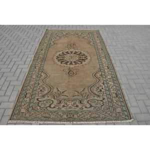 4.9x8.5 ft Turkish Rug, <b>Brown</b> Abstract Vintage <b>Wool</b> Rug - Product Image 1
