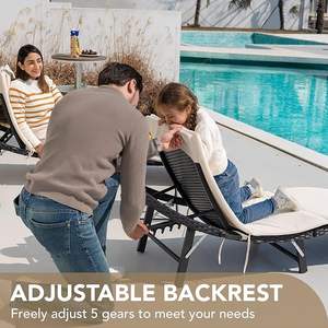 ชุดรับแขกหวายแบบปรับได้3ชิ้นพร้อมโต๊ะพับสำหรับพักผ่อนริมสระน้ำในลานสำหรับสระว่ายน้ำ - Product Image 3