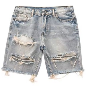 Pantalones cortos de mezclilla con estilo para hombre, pantalones cortos de mezclilla rectos de estilo Vintage, diseño rasgado informal de verano transpirable para hombres en calidad superior - Product Image 1