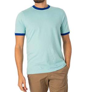 เสื้อยืดแขนสั้นคอ100% คอตตอนตัดกันสำหรับผู้ชายเสื้อยืดริงเกอร์สำหรับฤดูร้อน - Product Image 2