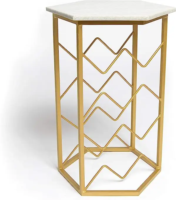 Luxo ouro hexagonal Vintage Metal Bar Cart com Rodízio mesa lateral para jantar cocktail