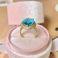 Bague de fiançailles et de mariage pour femme en argent sterling 925 plaqué or avec topaze bleue naturelle, pierre précieuse indienne, par un tiers