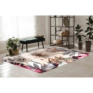Tapis à motifs floraux : fleurs aux tons doux pour le salon et la cuisine, avec tapis à poils doux - Product Image 4