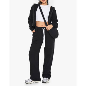 Chándales de mujer Conjunto de trajes casuales de 2 piezas Sudadera con capucha con cremallera completa con pantalones acampanados Chándal de entrenamiento de gimnasio para mujer - Product Image 4