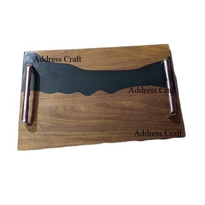 Plateau en bois moderne de style unique pour décoration intérieure avec poignée Organisateur de polonais personnalisé Plateau de service alimentaire à longue surface au meilleur prix - Product Image 1