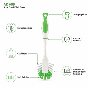 Soft Oval Dish <b>Brush</b> with Ergonomic Handle PP TPE Kitchen Cleaning <b>Brush</b> for Sink Plates Pans <b>Bottles</b> Home Use - Product Image 5