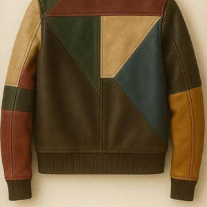 Chaqueta Bomber de cuero de retazos de gran tamaño Unisex Ajuste relajado Cuero real Hombres y mujeres HSE - Product Image 5