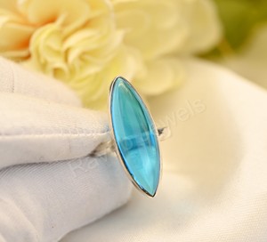 Haute Qualité Argent Vermeil Doigt Marquise Anneau Bleu Topaze Hydro Quartz Pierre Précieuse Diamant 10x30mm Éternité Pour La Fête Classique - Product Image 1