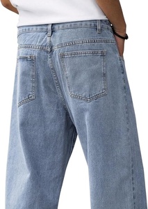 Jean bleu clair pour homme grande taille, coupe ample, jambe large, en denim, style décontracté streetwear - Product Image 6