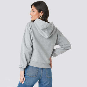 Sweat à capuche court gris chiné pour femmes 100% coton surdimensionné Streetwear pull décontracté goutte épaule recadrée sweats à capuche pour femmes - Product Image 2