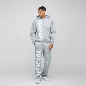 Chándal Unisex con Capucha y Cremallera, Color Gris Jaspeado, Corte Holgado, Talla Grande, 100% Algodón Transpirable, Logotipo Personalizado Impreso, Gran Venta - Product Image 4