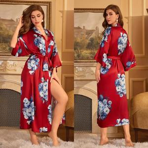 Breathable Wholesale Custom Logo Women's Classic 100% <b>Silk</b> <b>Kimono</b> Robe Bathrobe <b>Silk</b> Pajamas Sexy Women's Sleepwear - Product Image 4