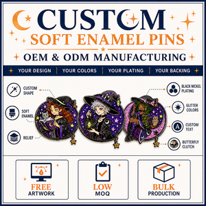 Set de Broches de Metal Circulares Personalizados Estilo Anime, Diseño de Bruja, Temática de Hadas de Halloween, Aleación de Zinc con Baño de Níquel Negro - Product Image 4