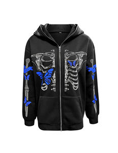 2025 unisexe 100% coton Denim Streetwear à capuche personnalisé motif 3D impression en relief long pull fermeture éclair conception lavé uni - Product Image 1