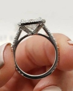 Anillo de moissanita de corte princesa de Plata de Ley 925, anillo de compromiso, anillo de aniversario, regalo del Día de San Valentín - Product Image 3