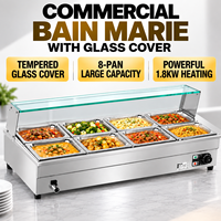 Bain-marie électrique commercial 8 bacs 1800W 220V avec couvercle en verre, chauffe-plats buffet en acier inoxydable, table vapeur