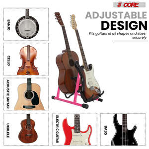 5 Core Double Guitar Stand A <b>Frame</b> Shape w Foam Arms Supports Acoustic Electric Bass Ukulele Banjo - Product Image 2