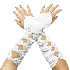 Gants de mariée sans doigts en satin et dentelle pour femmes, polyester/coton - Product Image 6