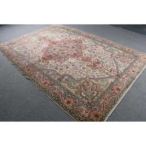 Turkish Vintage Rug 6.3x9.5 ft, <b>Red</b> Floral <b>Wool</b> Rug - Product Image 2
