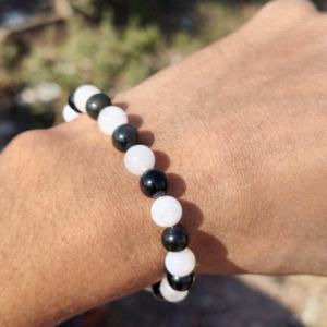 Genuine Black Onyx Rainbow Moonstone Silver Adjustable <b>Bracelet</b> 8mm <b>Beads</b> Luxury Handmade Gemstone Jewelry Protection Crystal - Product Image 3