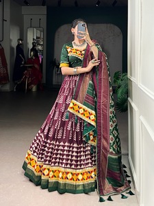 ผ้าไหม tasar พร้อมงานพิมพ์ฟอยล์งานและกระจกจริงสำหรับเล่นเกม lehenga choli ผู้ผลิตและผู้จัดจำหน่ายจากอินเดีย - Product Image 2