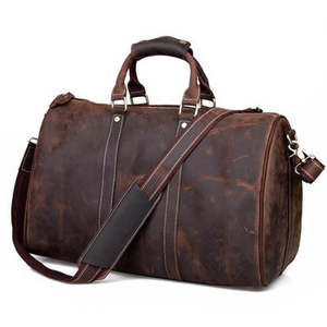 Bolsa de gimnasio deportiva de cuero Vintage hecha a mano, marrón, gran capacidad, viaje, lona, cierre de cremallera, fin de semana de lujo - Product Image 1