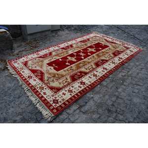 Classic <b>Red</b> Beige <b>Wool</b> Rug 6.5 X 10.8 ft Kilim Style Large Area Turkish Rectangle Rugs Latex Backing for Hallway 10mm Thickness - Product Image 3