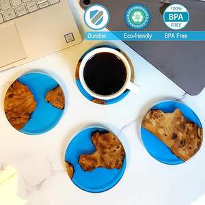 Resin Wooden Coasters Set of 4 Polished Multi-Shaped Modern Design for Bar Kitchen Home-Housewarming & <b>Birthday</b> <b>Gifts</b> Luxury Set - Product Image 4