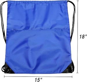 Hemistyles Blue <b>Drawstring</b> <b>Backpack</b> Nylon Gym Sports Bag 30-40L Lightweight with Front Zipper Pocket for Travel Outdoor - Product Image 4