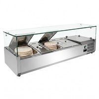 Comptoir de préparation de pizzas avec plateau en verre, armoire réfrigérée pour l'affichage des ingrédients, vitrine commerciale pour sushis et aliments