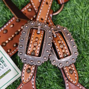 Headstall หนังม้าทำด้วยมือและปลอกคอหน้าอก: กระดุมทองแดงถักรายละเอียด - Product Image 5