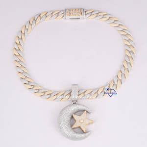 À la mode élégant étoile et lune Design pendentif deux tons 14Kt or coupe ronde laboratoire cultivé diamant chaîne lettre serrure colliers - Product Image 6