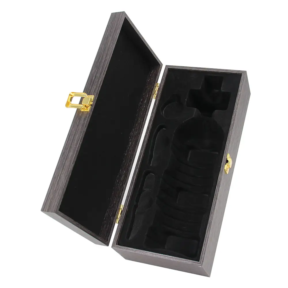 Luxury custom wine accessories gift set wood packaging box wine opener set in wooden box stemless wine glass set box wood