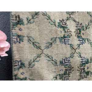 Vintage Rug, 3.3x10 ft <b>Runner</b> Rug, <b>Green</b> Brown Wool Rug - Product Image 4