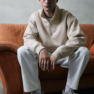 Felpa autunnale con mezza Zip in cotone 100% con motivo fatto da te in pietra e tinta unita Pullover con colletto con cappuccio termolite ampia vestibilità - Product Image 4