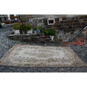 พรมขนสัตว์สีเบจสีน้ำตาลโบราณขนาด5.8X9.5ฟุตสไตล์ตุรกีงานเย็บปะแฮนด์เมดดีไซน์สำหรับทางเดินข้างเตียงยางพาราทรงสี่เหลี่ยมผืนผ้า - Product Image 4