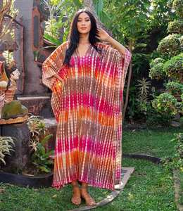 Boho femmes parole longueur robe de soirée main cravate teinture caftan col en v 100% coton été solide décontracté taille 6XL - Product Image 4