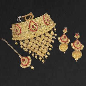 Kriaa ชุดเครื่องประดับที่ดีชุบทองออสเตรียหิน Choker สร้อยคอกับ Maang Tikka 1113632 - Product Image 1