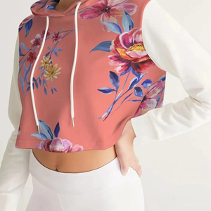 Meilleure qualité femmes haut court à capuche personnalisé décontracté coton polaire et motard court up décontracté streetwear goutte épaule - Product Image 6