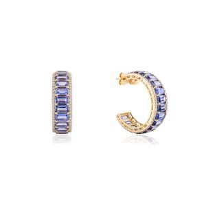 Usine Directement En Gros Conception Naturel Octogone Coupe Saphir Bleu Et Diamant Boucles D'oreilles De Mariage 18k Or Jaune Massif - Product Image 3