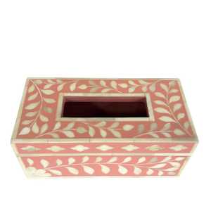Caja de pañuelos de madera moderna hecha a mano respetuosa con el medio ambiente al por mayor hermoso diseño floral con incrustaciones de hueso para la decoración del hogar de lujo - Product Image 6