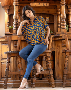 Top informal de rayón 100%, estampado floral ecológico con motivos étnicos hechos a mano, ropa de verano transpirable, Top cómodo - Product Image 2