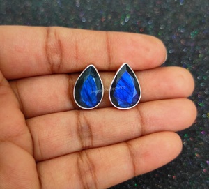 92.5 <b>Sterling</b> <b>Silver</b> Women's Hoop <b>Earrings</b> Attractive Pear Shape Faceted Cut Blue Labradorite Gemstone Stud Party Gifts - Product Image 1