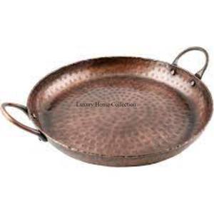 Plateau de service en métal d'abat-jour de cuivre décoratif de forme longue plateau et plateaux d'affichage de nourriture fournitures moulées en aluminium faites à la main d'Inde - Product Image 2