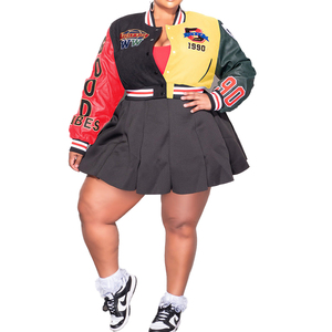 Chaqueta universitaria multicolor atrevida con parches bordados, ajuste suave, mangas vibrantes, ideal para ropa urbana moderna o salidas informales. - Product Image 3